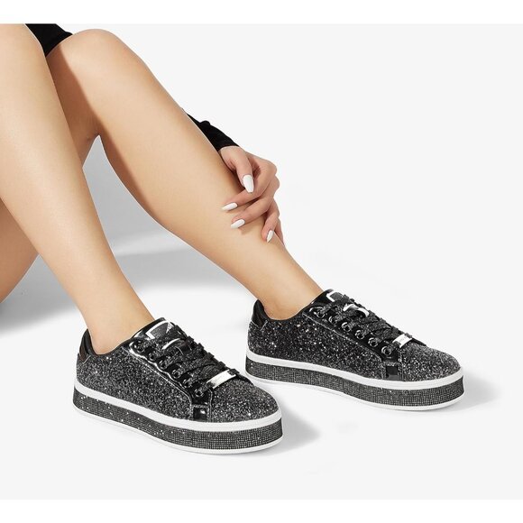 🆕 Women Black Sparkly Bling Shiny Dressy Bedazzled Wedding Soft Fashion Walking - Picture 9 of 9